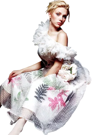 Elegant Floral Dress Portrait PNG Image