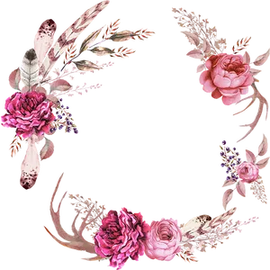 Elegant Floral Feather Frame PNG Image