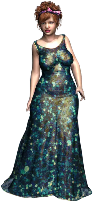 Elegant Floral Gown Model PNG Image