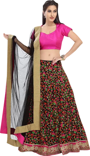 Elegant Floral Lehenga Choli PNG Image