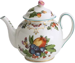 Elegant Fruitand Butterfly Teapot PNG Image