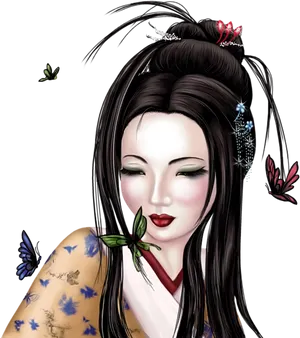 Elegant Geisha Artwork PNG Image