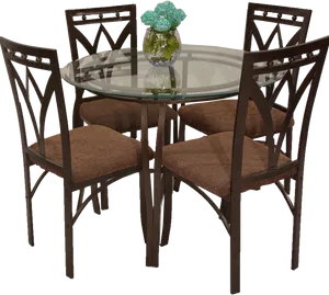 Elegant Glass Top Dining Set PNG Image