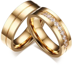 Elegant Gold Diamond Wedding Rings PNG