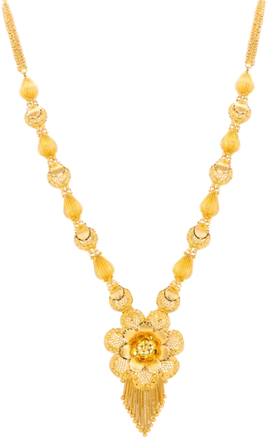 Elegant Gold Floral Pendant Necklace PNG Image