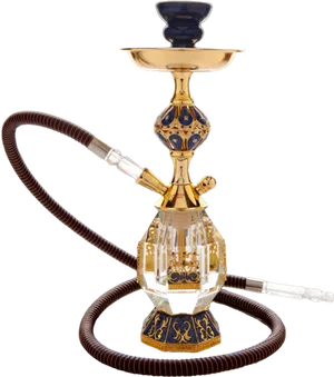 Elegant Golden Blue Hookah PNG Image