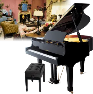 Elegant Grand Piano Setup PNG Image