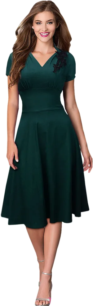 Elegant Green A Line Dress PNG Image