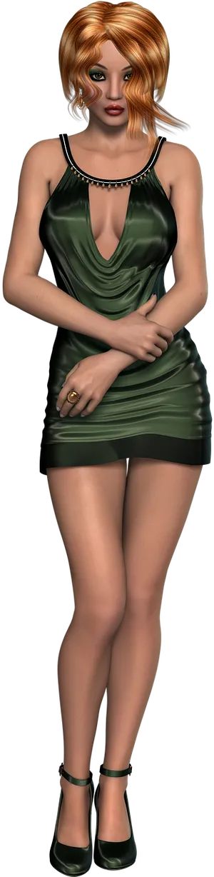 Elegant Green Dress_ Female Figure PNG Image