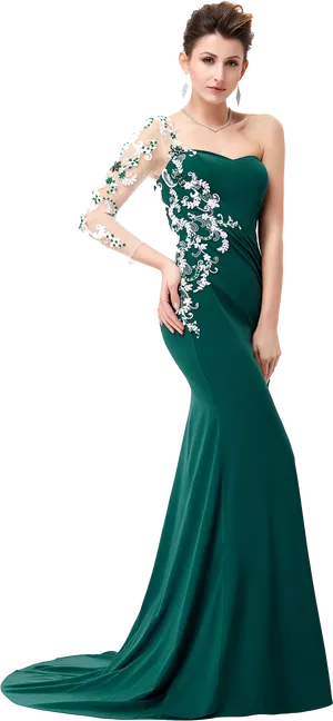 Elegant Green Evening Gown PNG Image