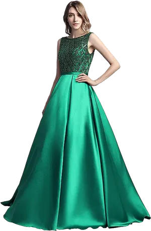 Elegant Green Gown Model Pose PNG