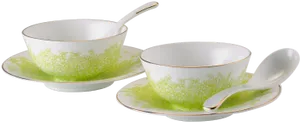 Elegant Green Tea Cup Set PNG Image