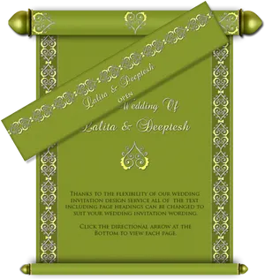 Elegant Green Wedding Invitation Scroll Design PNG Image