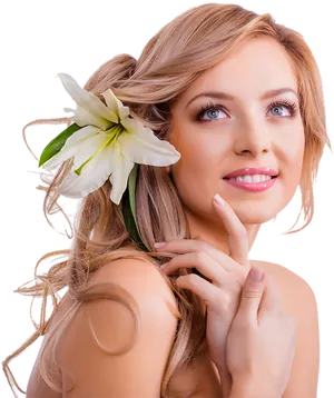 Elegant Hairstylewith Flower Accessory PNG Image