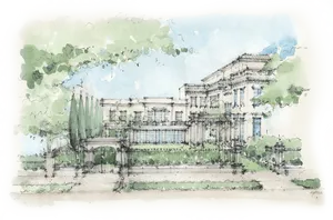 Elegant Mansion Sketch Artwork PNG Image