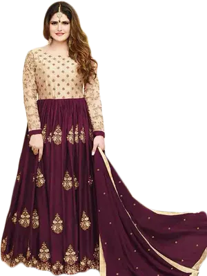 Elegant Maroon Gold Salwar Suit PNG Image