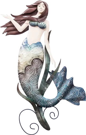 Elegant Mermaid Metal Wall Art PNG Image