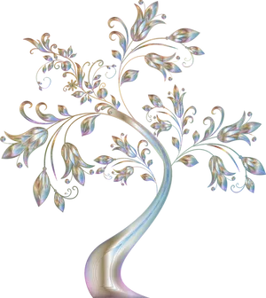 Elegant Metallic Floral Tree Art PNG Image