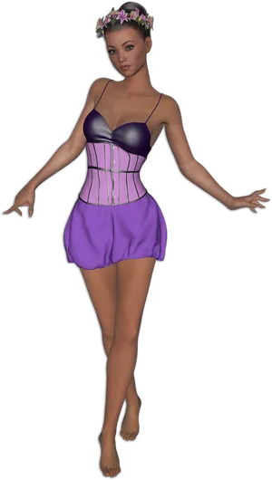 Elegant Modelin Purple Dressand Floral Crown PNG Image