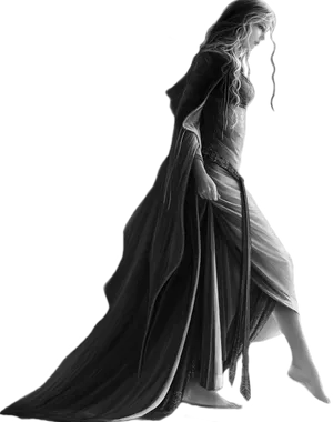 Elegant Monochrome Ladyin Flowing Dress PNG Image