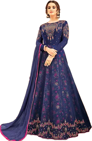 Elegant Navy Blue Embroidered Salwar Suit PNG Image