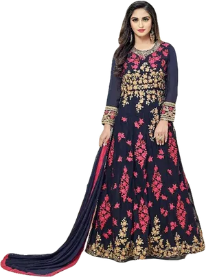 Elegant Navy Blue Salwar Suit PNG Image