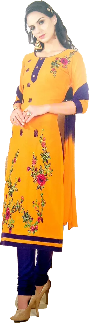 Elegant Orange Salwar Suit Model PNG Image