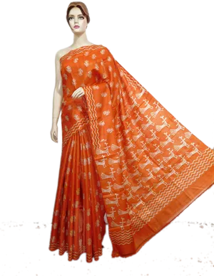 Elegant Orange Saree Model PNG Image