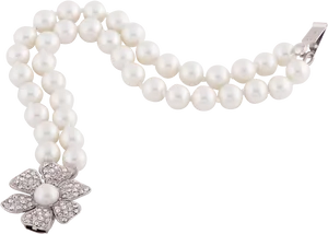 Elegant Pearl Braceletwith Flower Clasp PNG Image