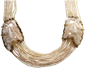 Elegant Pearl Carved Cameo Necklace PNG Image