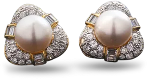 Elegant Pearl Diamond Earrings PNG Image