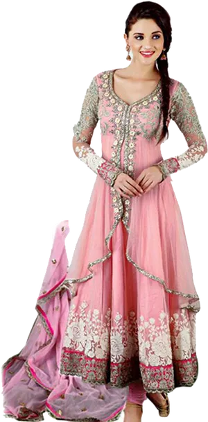 Elegant Pink Anarkali Suit PNG Image