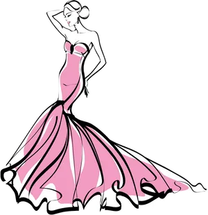 Elegant Pink Gown Fashion Illustration PNG Image