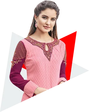 Elegant Pink Kurti Model Pose PNG Image