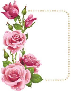 Elegant Pink Rose Frame PNG Image