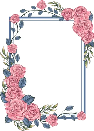 Elegant_ Pink_ Roses_ Floral_ Frame PNG Image