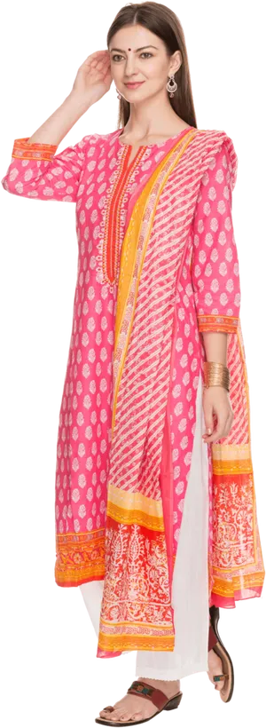 Elegant Pink Salwar Suit Model PNG Image