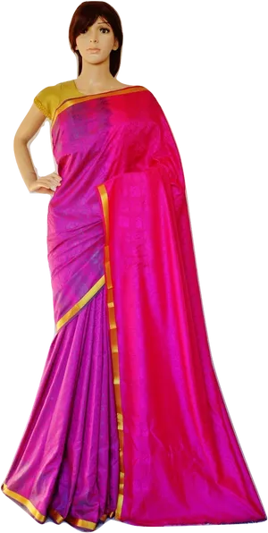 Elegant Pink Silk Saree Mannequin PNG Image