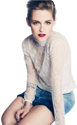 Elegant Portraitin Laceand Denim PNG Image