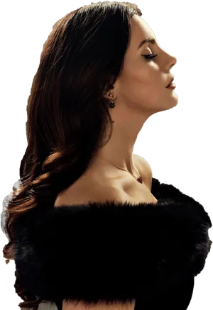 Elegant Profile Portrait Woman Fur PNG Image