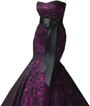 Elegant Purple Lace Evening Gown PNG Image