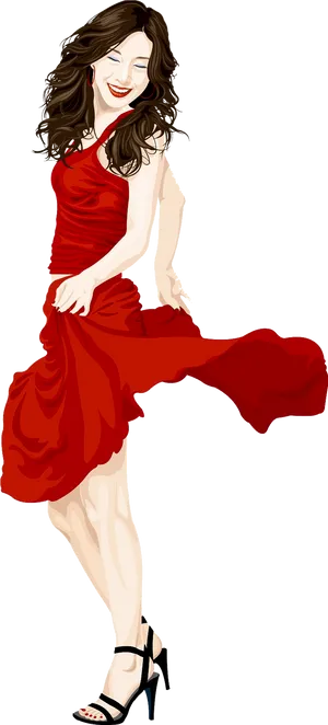 Elegant Red Dress Illustration PNG Image