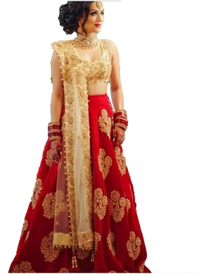 Elegant Red Lehenga Traditional Attire PNG Image