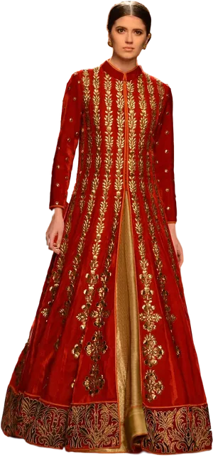 Elegant Red Lehenga Traditional Attire PNG Image