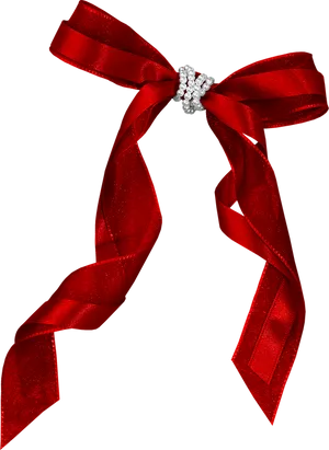 Elegant Red Satin Bowwith Diamonds.png PNG Image