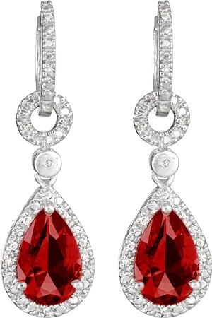 Elegant Red Teardrop Earrings PNG Image