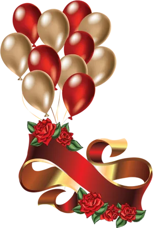 Elegant Redand Gold Balloonswith Roses PNG Image