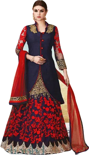 Elegant Redand Navy Lehenga Choli PNG Image