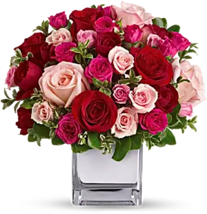 Elegant Rose Bouquetin Glass Vase PNG Image