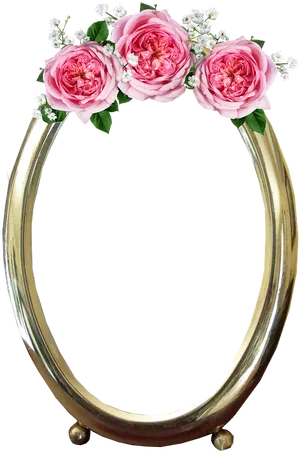 Elegant Rose Decorated Gold Frame PNG Image